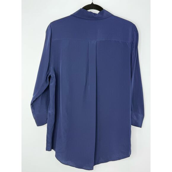 Magaschoni 100% Silk Button Down Navy Blue Blouse M Quiet Luxury Mininalist - Picture 6 of 6
